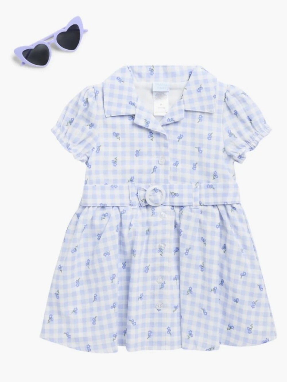 Draper James Light Blue Gingham Belted Dress with Sunglasses